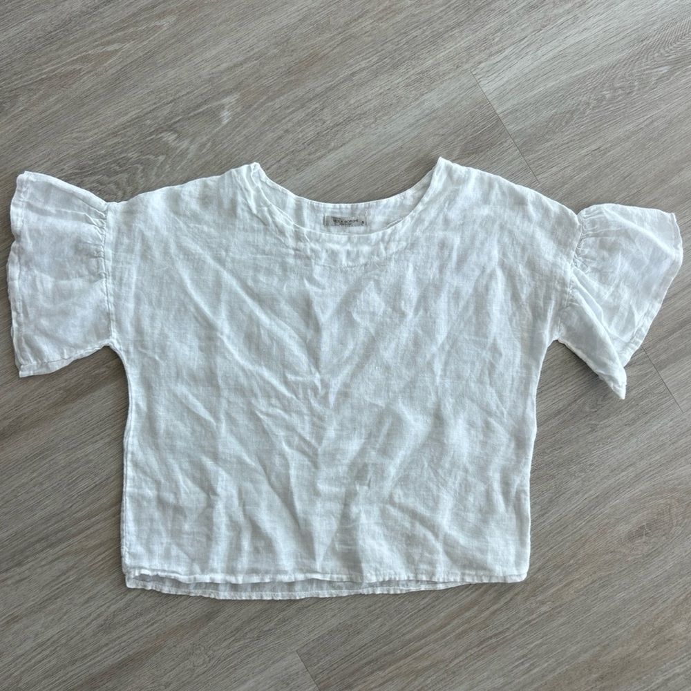 Viola Borghi Women’s Small 100% Linen ruffle Sleeve Top Made in Italy White